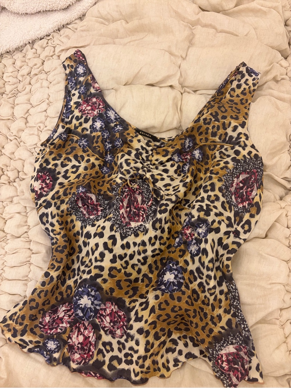 Escada Leopard Print Floral Tank Top